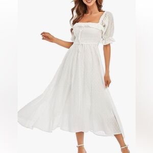 Elegant White Smocked Milkmaid Dress
